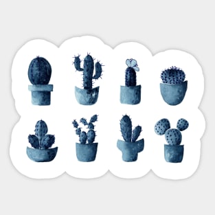 One cactus six cacti in indigo blue Sticker